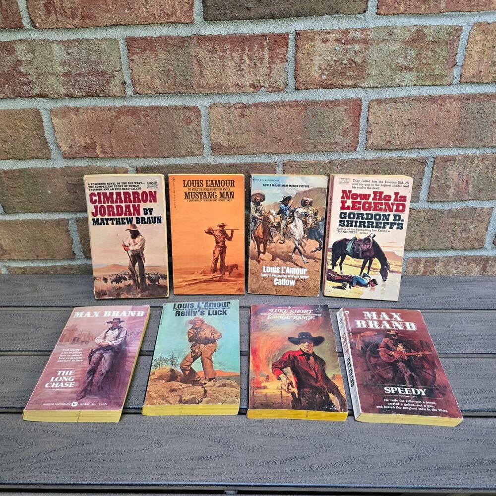 8 Western Paperback Books Vtg Lot Cimarron Jordan Speedy Savage Range Shirreffs